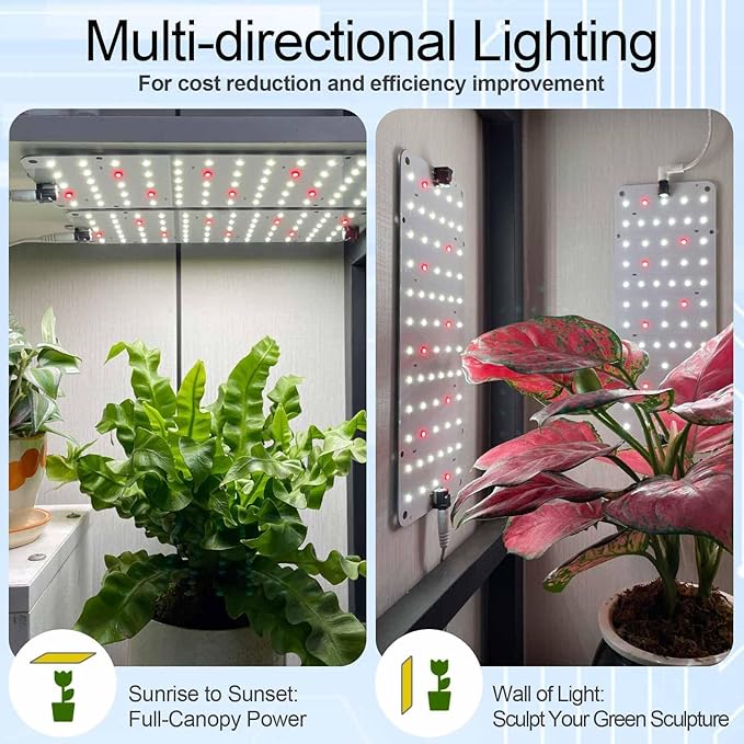 DOMMIA Grow Light, 20W Ultra-Thin Panel Grow Lights for Indoor Plants, High PPFD Full Spectrum, Dimmable, 6/12/16H Timer Auto on/Off, Suitable for Indoor Growing, Cold White 2-Pack