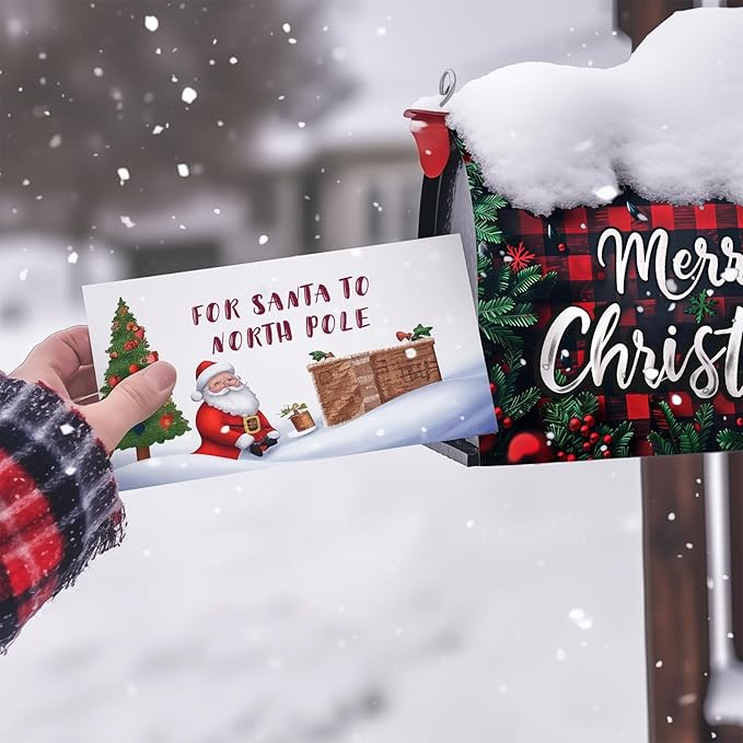 Nanikore Christmas Mailbox Cover Magnetic Standard Size 21 X 18 Winter Christmas Waterproof Post Box Cover Wraps Garden Yard Decor for Outdoor