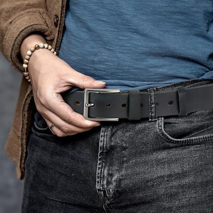 DOOPAI Men's Genuine Leather Casual Belt -Full Grain Leather Belt for Men- 1.5" Handmade Jeans Belt with Gift Box