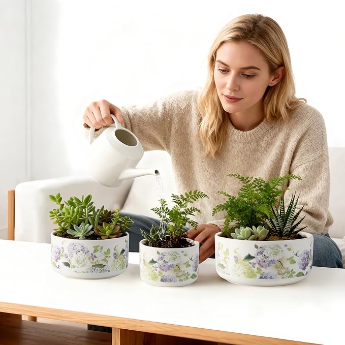 Ceramic Planters Set of 3 – 5.9/4.9/ 3.9 in White Cylinder Indoor Plant Pots , Plant Pots Indoor for Olive Tree，Matte Glazed Stoneware Flower Pots for Succulent Herb Cactus (3, Ceramic White)
