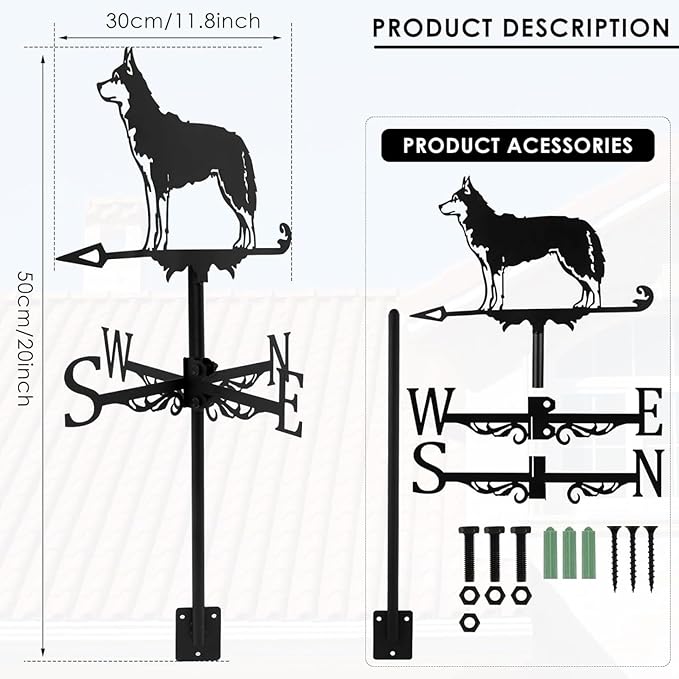 Metal Rooster Shape Weathervane, Roof Mount Weather Chicken Wind Vane Direction Indicator,Outdoor Scene Garden Chicken Weather Vane Ornament for for Shed Farmhouse Patio Decor(Dog1)