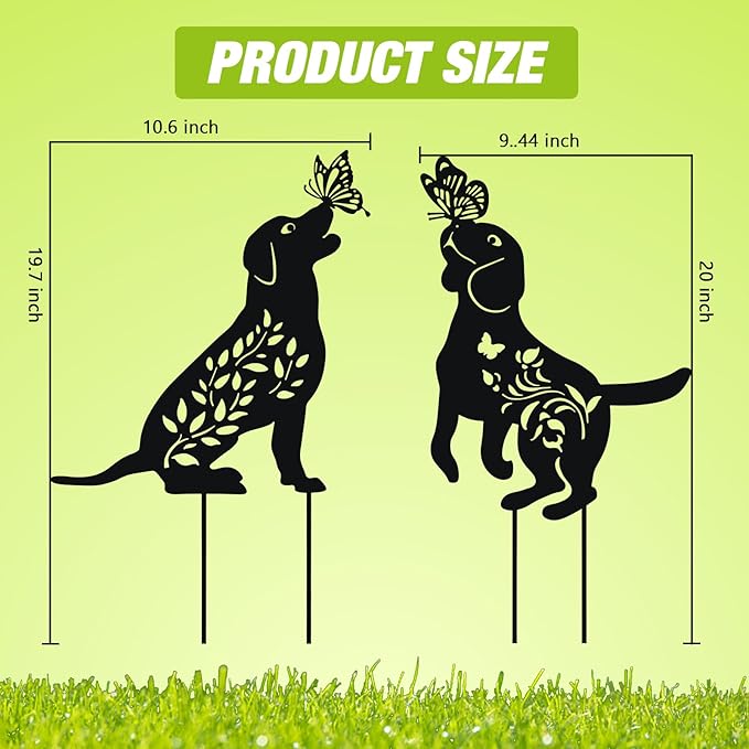 WONDER GARDEN Metal Dog Decor for Outside - 2 Pack Garden Stakes Decorative, Black Dog Silhouette Statues Lawn Ornaments Yard Patio Decor Women Men Mom Gifts