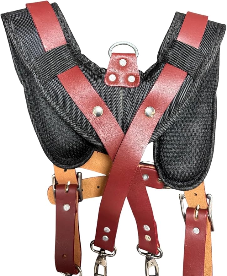 Padded Tool Belt Suspenders – Adjustable Work Suspender with 4 Detachable D-Loops – For Construction, Carpentry, & More