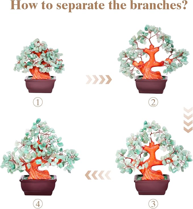 Feng Shui Quartz Crystal Money Tree Bonsai Style Decoration for Luck and Wealth (Green)