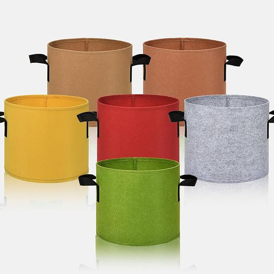 6-Pack Fabric Grow Bags 5 Gallon – Colorful 300G Thickened Nonwoven Planter Pots with Sturdy Handles, Breathable Garden Bags for Vegetables, Potato, Flowers