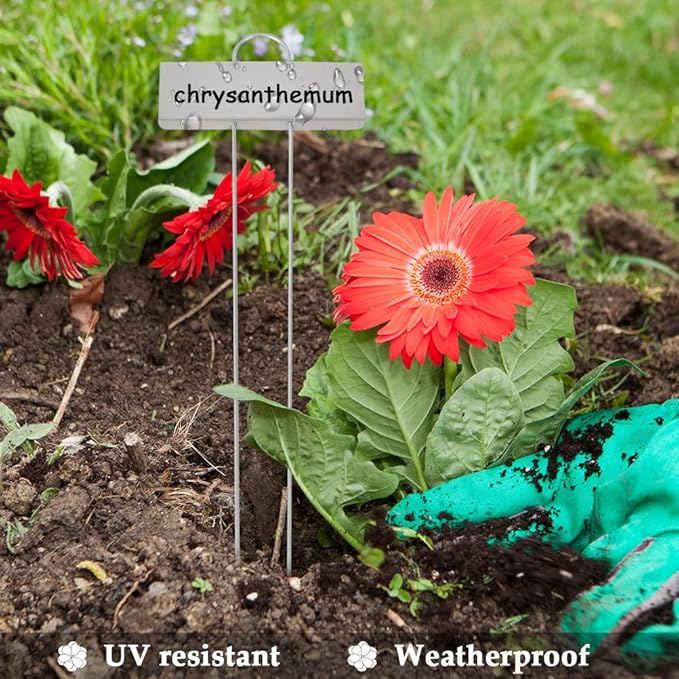 25Pack Metal Plant Labels, Weatherproof Garden Markers with a Pen, Reusable Outdoor Garden Markers Tags for Plants Vegetables Herb Seedlings Flowers Height 10.7 Inch, Label Area 3.5'' x 1.4''