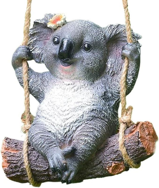 Swinging Koala Figurines Resin Garden Statues for Patio Balcony Backyard Lawn Ornaments Grey B