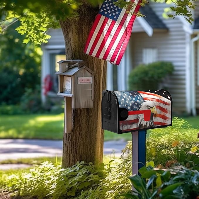 Magnetic Mailbox Covers Standard Size 21x18 Inches American Eagle Flag Waterproof Mailbox Post Magnet Wraps Patriotic Labor Day Letter Box Covers for Home Garden Yard Decor