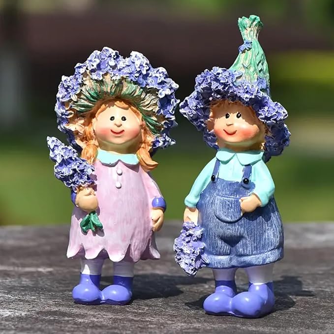 2 - Piece Set of Lavender Garden Decorative Character Statues, Ideal for Outdoor Patio, Lawn, Garden & Indoor Home Decor, for Parents, Friends and Housewarming
