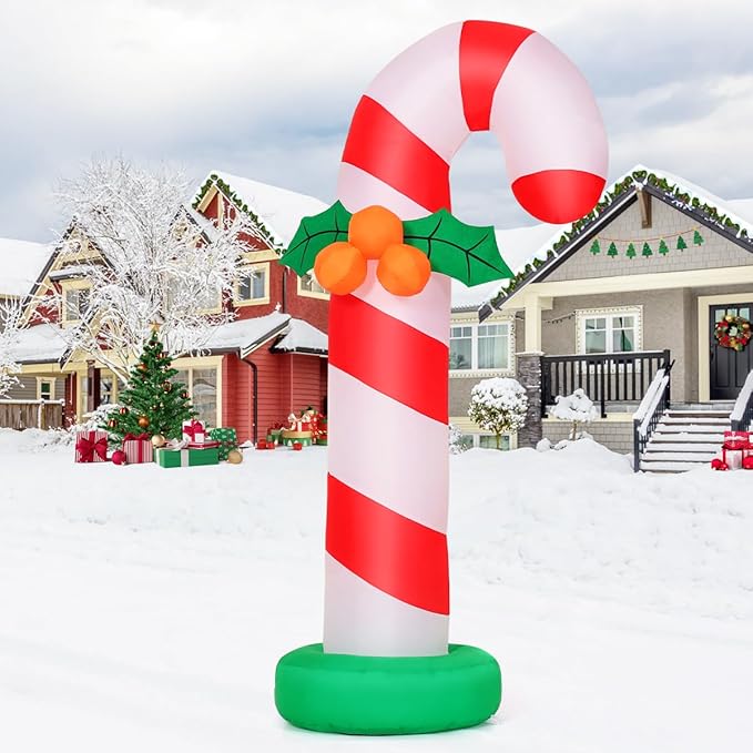 GOOSH 6 FT Christmas Inflatables Candy Cane Outdoor Decorations Blow Up Yard Candy Cane with Built-in LEDs for Holiday Xmas Garden Lawn Decor