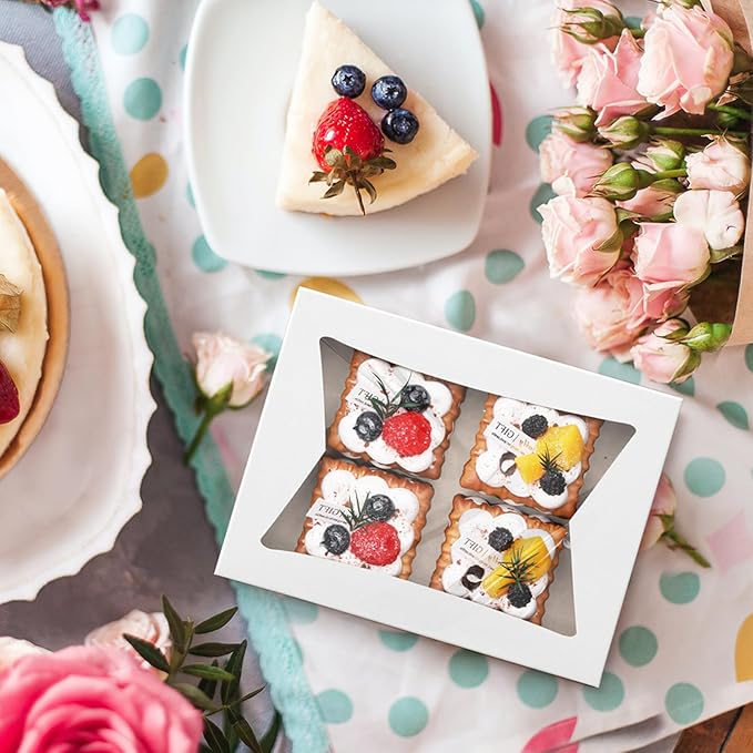 Eupako Cookie-Boxes-with-Window-8x6x2.5-Inhces-25pcs-Auto-Popup-Brown-Treat-Boxes for Bakery, Donuts, Candy, Pastry, Cupcakes, Biscuits, Chocolate Strawberries