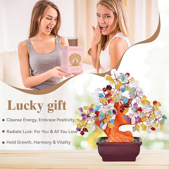 Feng Shui Quartz Crystal Money Tree Bonsai Style Decoration for Luck and Wealth (Multicolor)