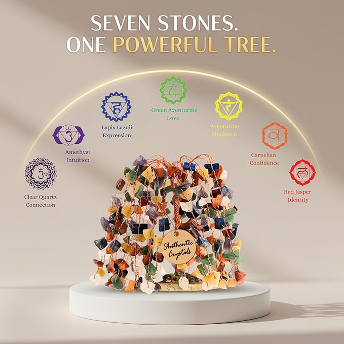 Unique 7 Chakra Crystal Tree of Life – Healing Crystal Tree for Positive Energy, Chakra Stones Desk Decor, Handmade Spiritual Housewarming Gift for Women, Mom, Sister, Birthday