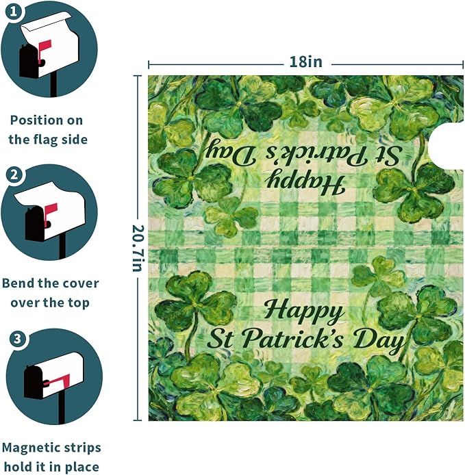 St. Patrick's Day Plaid Mailbox Covers Magnetic Standard Size Saint Patricks Holiday Theme Shamrock Lucky Clover Spring Outdoor Decorative Letter Box Cases for Home Garden Outside Decor, 21x18 Inch