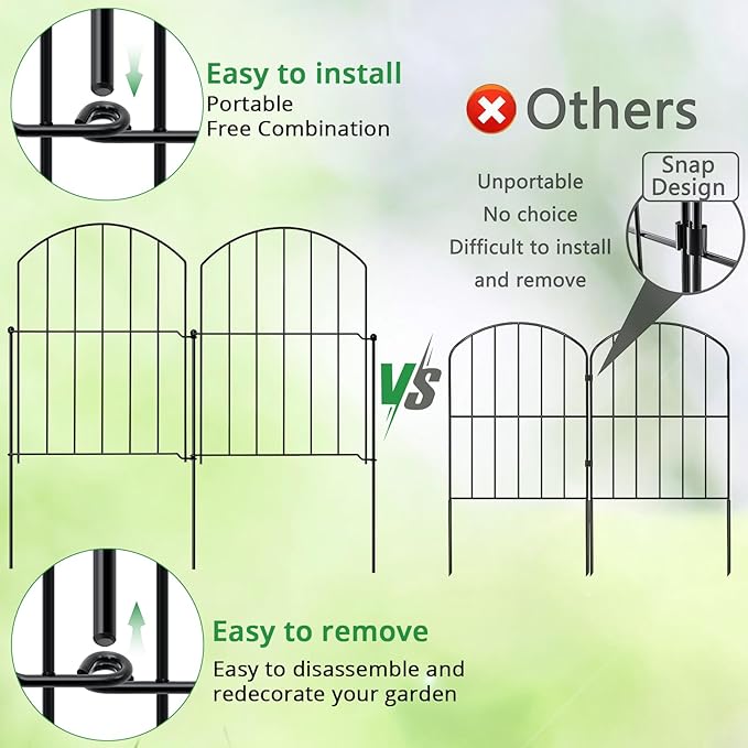 GOTGELIF Decorative Garden Fence 25 Panels, 17''(H) x26.7FT(L) Arched No Dig Animal Barrier with 26 Rustproof Stakes - Metal Dog Fence for Small Pets, Yard & Patio Border, Easy Install & Sturdy Design