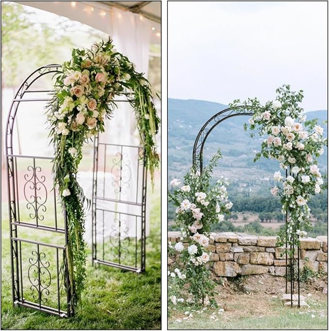 Teabelle Metal Garden Arbor Trellis, Black Arch for Climbing Plants, Wedding Outdoor Arch for Ceremony, Flowers and Plants Support Structure Stand for Lawn Patio Backyard Decoration