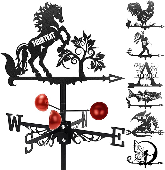 Custom Metal Weathervane Personalized Steel Wind Indicator with Name Outdoor Decor for Roof Garden Barn Patio-Horse