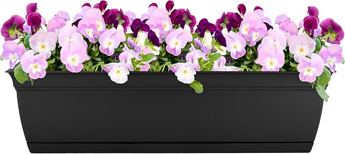 The HC Companies 24 Inch Eclipse Window Planter Box with Drainage Holes & Attached Saucer, Lightweight UV-Resistant Plastic Outdoor Planters, 2-Pack Flower Box for Garden & Home Decor, Black