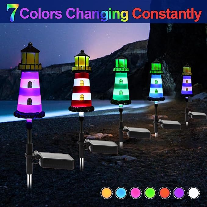 Lighthouse Outdoor Solar Lights, 2 Packs Outdoor Waterproof, Solar Trail Lights Decor Your Garden Lighthouse, Flower beds, Patio Lights walkways Garden Decor for Outside