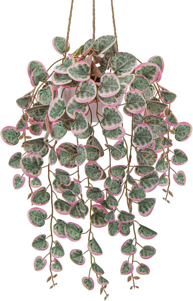 Briful Artificial Hanging Plants with Pot - 17'' Fake String of Heart Plants Faux Greenery for Home, Office, Room, Garden, Balcony, Patio, Front Door Decor