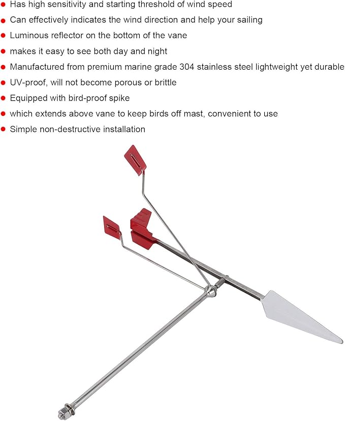 Wind Vane, Marine Weather Vane Universal Wind Direction Indicator 304 Stainless Steel Boat Deck Hardware Weather Instruments for Yacht Boat Sailing