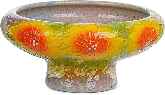 Sungmor 9.6 Inch Large Succulent Plant Pots, Pretty Hand Painted Ceramic Planter with Drainage, Indoor Outdoor Cactus Planter Bonsai Pot, Flower Pot for Indoor Plants Garden Windowsill Desktop Decor