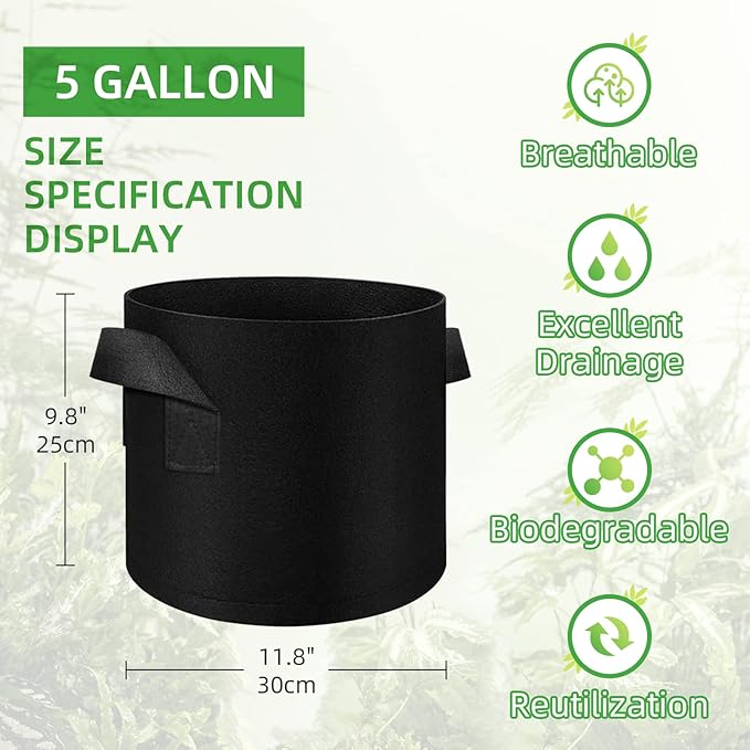 LITLANDSTAR 100-Pack 5 Gallon Grow Bags, Heavy Duty Thickened Nonwoven Aeration Fabric Pots with Handles, Aeration Grow Bags for Vegetable/Flower/Plant