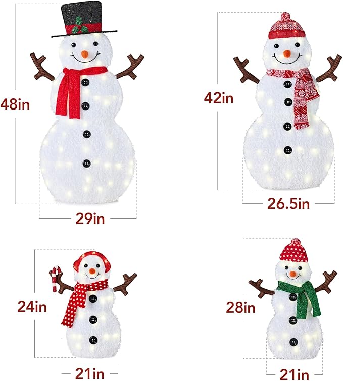 Best Choice Products 4ft 4-Piece 2D Lighted Christmas Snowman Family Set, Large Outdoor Yard Decor Holiday Decoration w/ 160 Twinkling LED Lights