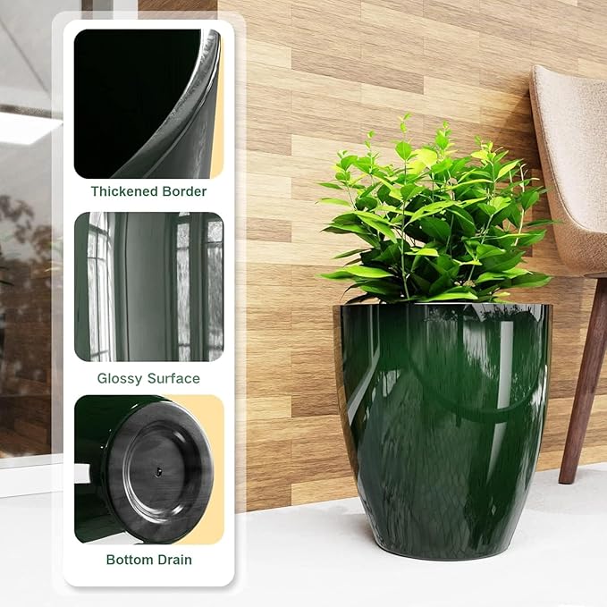 QCQHDU 10 inch Plant Pot with Drainage Hole, 2 Pack Sturdy Pots for Plant Tree Flower, Large PlanterPlanters for Indoor & Outdoor Plants