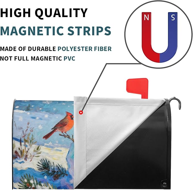 Winter Snowman Large Mailbox Covers Magnetic Oversized Blue White Red Cardinal Bird Christmas Holiday Outdoor Decorative Seasonal Letter Box Cases for Home Garden Outside Decor, 25.5x21 Inch