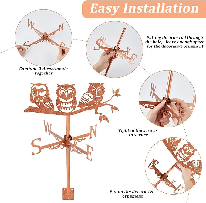 SUPERDANT Owls on Branch Weather Vane Animals Wind Vanes for Yard Metal Weathervane Roof Mount for Gardens Outside Reddish Copper Weathervanes Farmhouse Farm Barn Sheds Patio Decorations