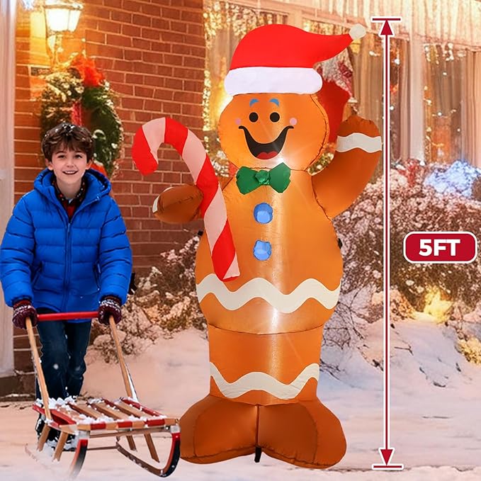 5FT Pancake Man Inflatable Decoration with Built-in LED Lights, Christmas Outdoor Inflatable Decoration for Lawn, Yard, Garden, Patio