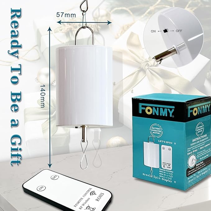 Fonmy Hanging Display Motor with Remote 5 RPM Low Speed for Wind Spinner Ornament Hanging Decor Wind Chimes Baby Crib Mobile Battery Operated Motor