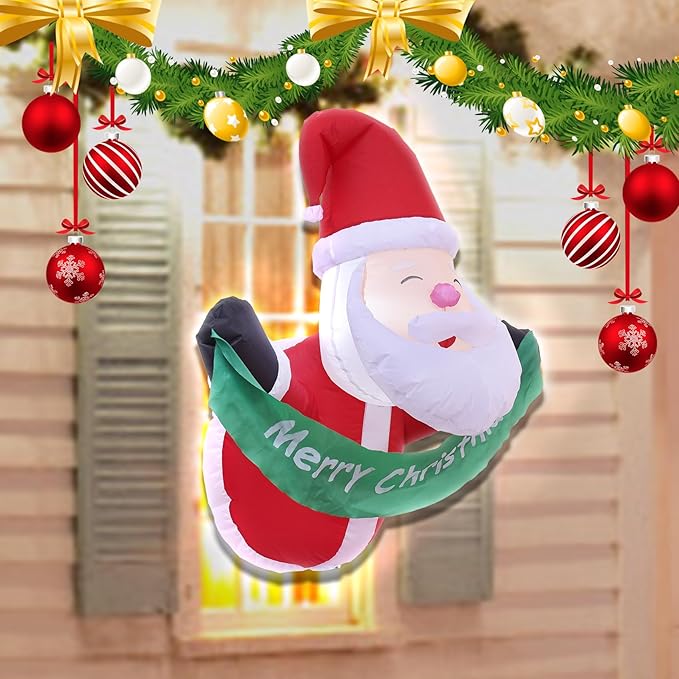 DearSun 3.5FT Christmas Inflatable Santa Claus with Build-in LED Lights Broke Out from Window, Blow up Christmas Inflatable Outdoor Indoor Decorations (Santa Claus Broke Window)