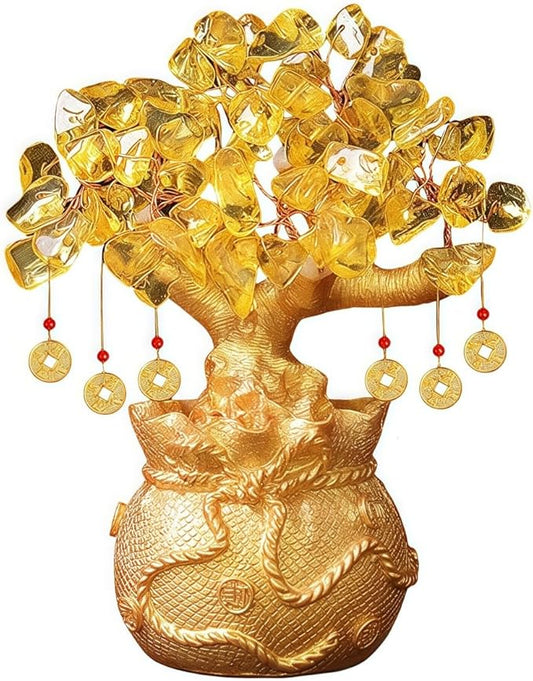 Citrine Crystal Money Tree – Feng Shui Wealth for Prosperity, Golden Money Bag Bonsai, Lucky Gemstone Tree for Home & Office