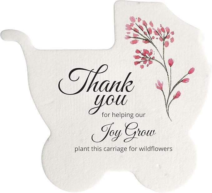 Baby Carriage Seed Paper – 12 pcs Pink Baby Shower Favors for Guests with Wildflower Seeds, Writable & Plantable, Gender Reveal, Birthday Gifts for Guest