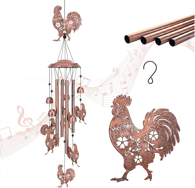 Christmas Gifts for Women Chicken Wind Chimes Outdoor Chicken Birthday Gifts for Men/Mom/Grandma Rooster Metal WindChimes Outside/Indoors, Lawn, Patio, Garden Decor, Yard Decorations