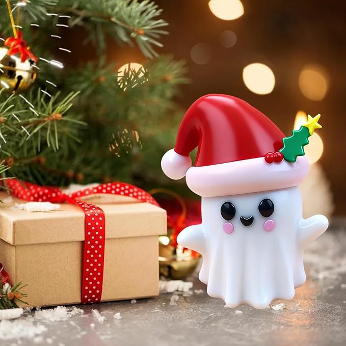 1 Pcs Christmas Ghost Figurine Cute Spooky Unique Design Cartoon Mini Figurines Desk Ornament Decorations Indoor for Christmas Decor Home Table Bedroom Office Desktop Display Ornaments