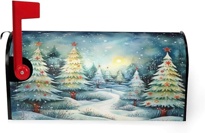 DADABULIU Mailbox Covers Christmas Tree Watercolor Winter Forest Christmas Tree Watercolor Winter Forest Magnetic Letter Post Box Cover Standard Size 25.5 x 21 Inch Garden Yard Home Decorative