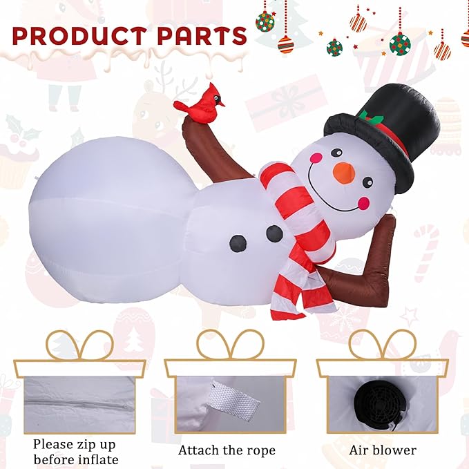 MUMTOP 10FT Long Christmas Inflatables Outdoor Decorations, Giant Inflatables Snowman with Red Cardinal Blow up Christmas Yard Decoration Built-in LED Lights for Outdoor Party Holiday Decor