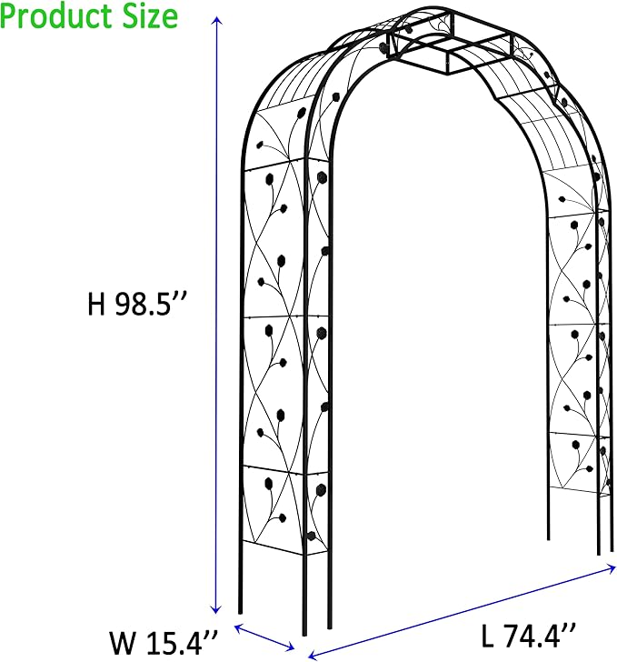 Metal Garden Arch 98.4" H Garden Arbor Trellis for Outdoor Climbing Plants Support Rose Lawn Tall Super Large Event Arch(XL, Black)