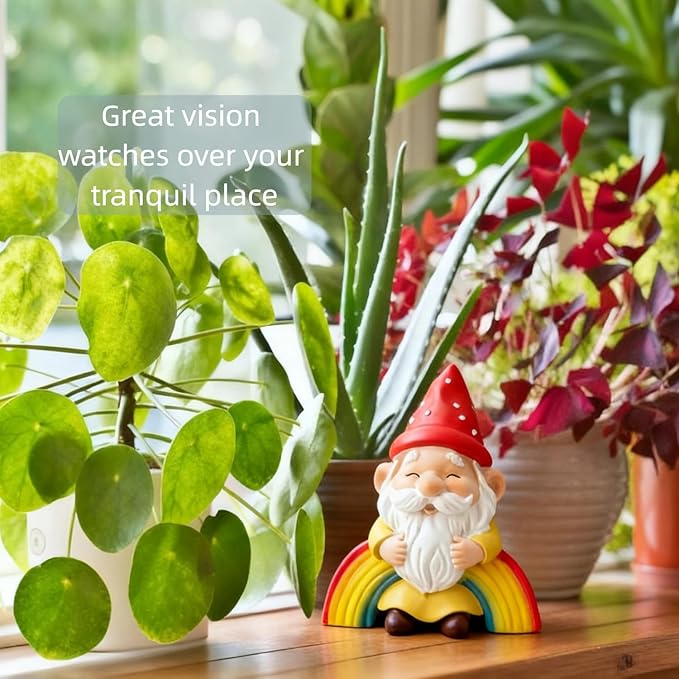 Christmas Santa Gnome Statue with Polka Dot Hat, Colorful Rainbow Base, Indoor Outdoor Decorations, Cheerful Guardian for Garden Porch Patio Yard, Home Decor Housewarming Christmas Party Gift (Red)