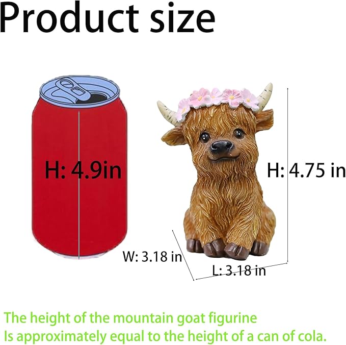 Highland Cows Themed Gifts for Women,Cute and Cozy Resin Yak Figurine with Floral Crown - Perfect Rustic Home Decor Accent