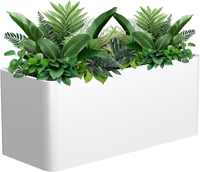 Metal Large Rectangular Planter Box White,36" L x 15" W x 15" H Long Planter Box for Outdoor Patio Porch Graden
