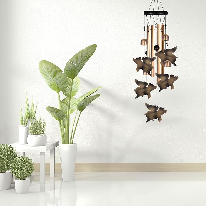 Outdoor Bronze Flying Pig Wind Chimes, Pigs WindChimes, Gift Wind Chime, Flying Pigs Wind Bell, Gifts for Women, for Home, Garden, Indoor, Outdoor Decoration, Garden Fly Pigs Wind Chimes