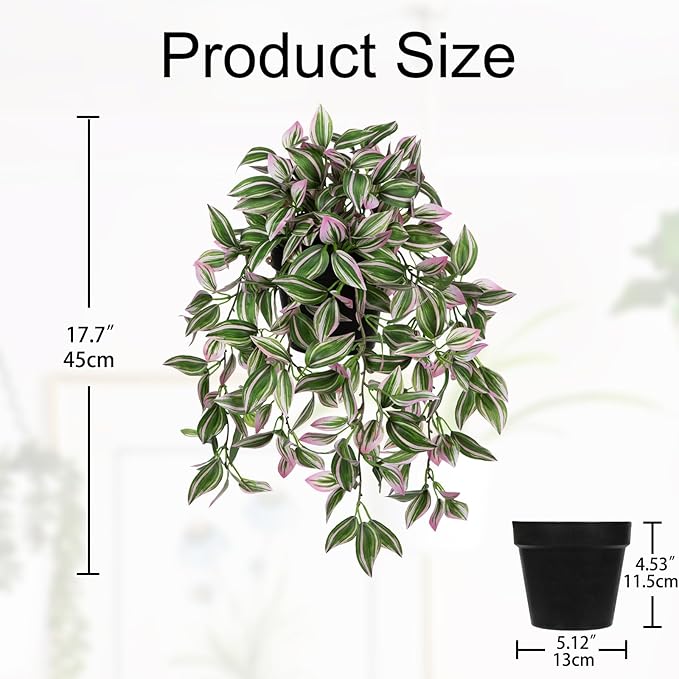 Briful Fake Hanging Plants 17.7" Faux Watermelon Peperomia Silk Plants with Black Pot Artificial Hanging Greenery for Home Garden Balcony Outdoor Patio Decor