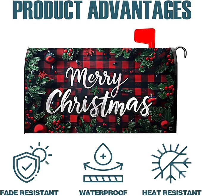 Nanikore Christmas Mailbox Cover Magnetic Standard Size 21 X 18 Winter Christmas Waterproof Post Box Cover Wraps Garden Yard Decor for Outdoor