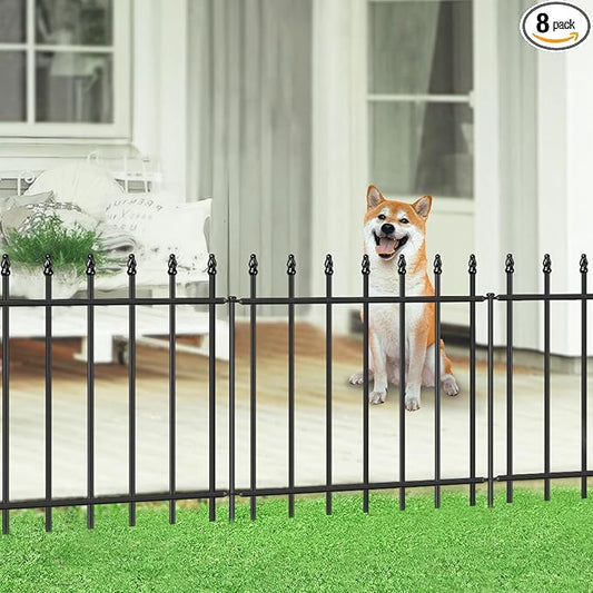 Decorative Metal Garden Fence 24 in H x 16 ft L,8 Panels + 9 Stakes Border Fence Panels Animal Barrier for Dogs, No Dig Garden Fencing for Yard Patio Flower Bed Lawn Outdoor,Black