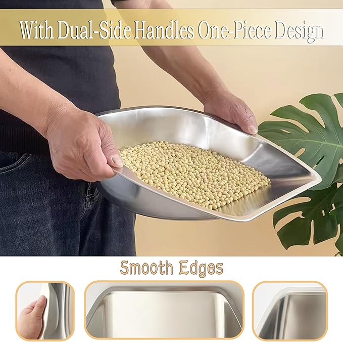 Heavy-Duty Multi-Use Stainless Steel Scoop Shovel, Feed Scoop – with Dual-Side Handles, Stackable One-Piece Design, Thickened, Tall, High-Capacity Body - for Feed, Grain, Soil