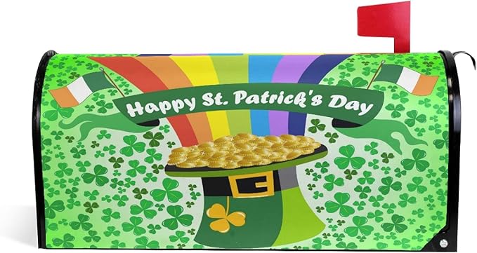 ALAZA Leprechaun Hat Rainbow Ireland Flags Saint Patrick Day Magnetic Mailbox Cover MailWraps Garden Yard Home Decor for Outside Standard Size-18"x 20.8"